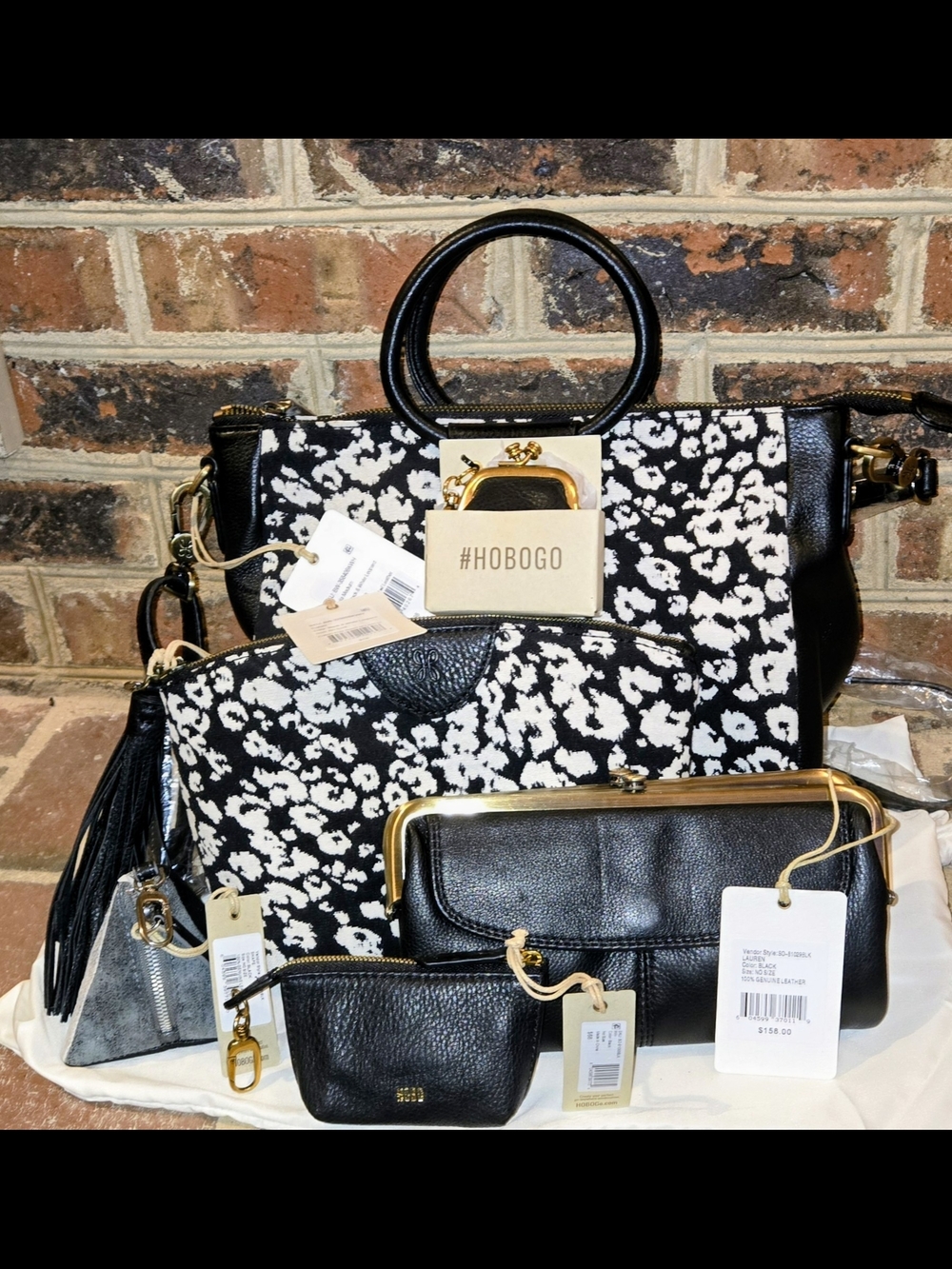 Hobo Black & White Floral Satchel Set by Hobo 6pc Set